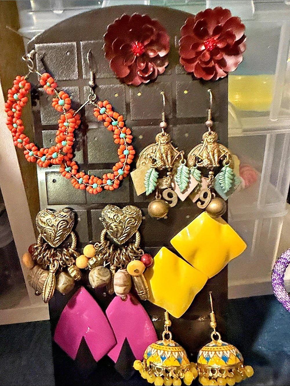 Vintage to Modern Multicolor Statement Dangle pierced Earring Lot